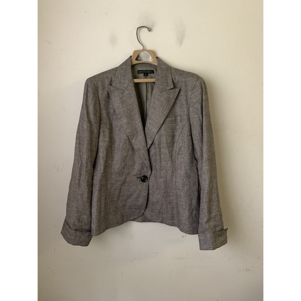 Lafayette 148 Womens Blazer 16 Gray Linen Spring Career Corporate Classic Work